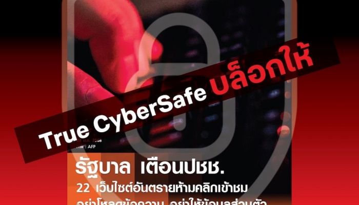 ลูกค้าทรู-ดีแทค  ทรูออนไลน์ มั่นใจ! True CyberSafe ปกป้องทันที จาก 22 เว็บไซต์อันตรายที่รัฐบาลและตำรวจเตือนภัย