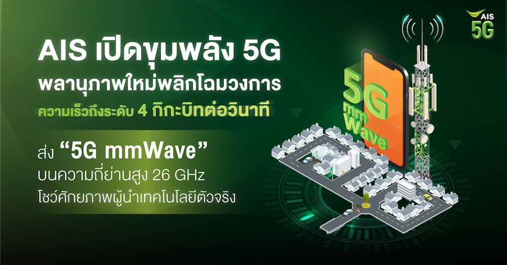 AIS 5G รายแรกที่ยกระดับ 5G ประเทศไทยไปอีกขั้น ด้วยความเร็วถึงระดับ 4 กิกะบิทต่อวินาที พร้อมสนับสนุนการเดินหน้า ก้าวข้ามความท้าทาย สู่การฟื้นตัวของทุกภาคส่วน