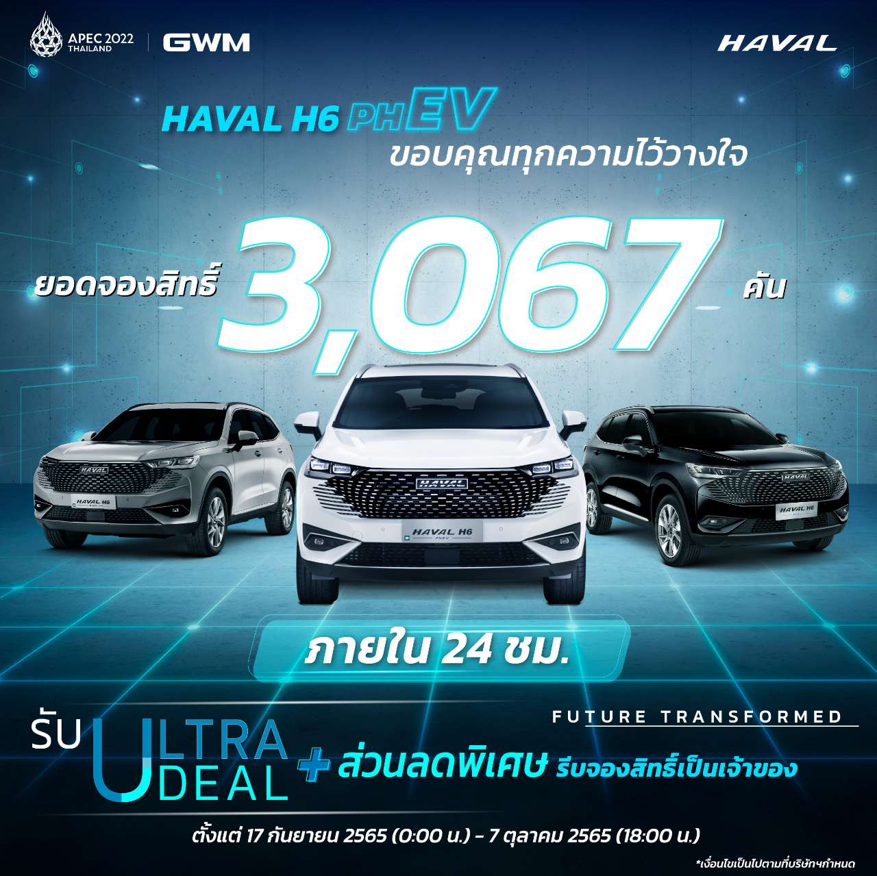 เกรท วอลล์ มอเตอร์ ปลื้ม ยอดจองสิทธิ์ซื้อ All New HAVAL H6 Plug-in Hybrid SUV สูงถึง 3,067 คันใน 24 ชั่วโมง!