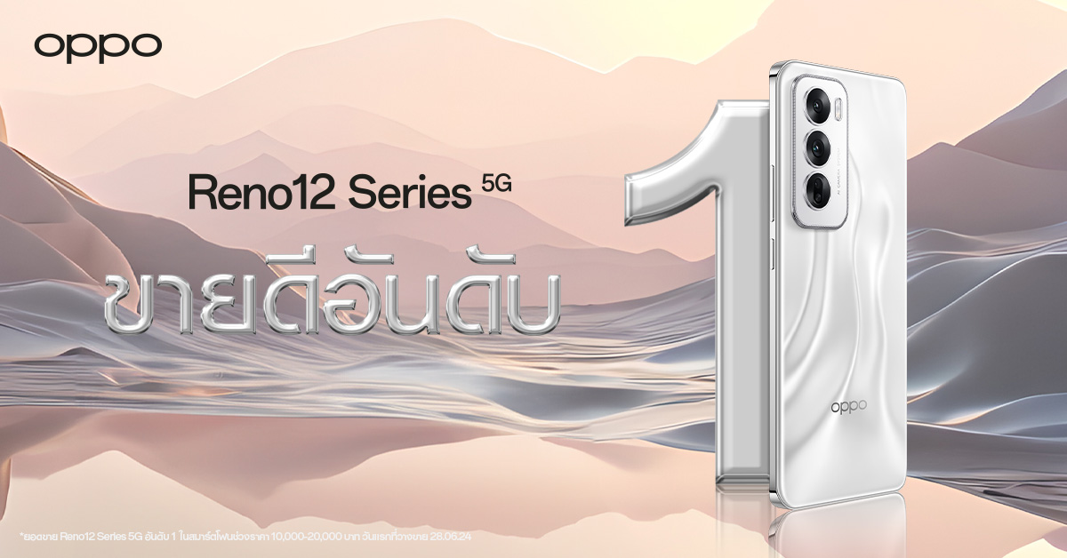 OPPO Reno12 Series 5G - AI Phone เครื่องแรกที่ดีที่สุดสำหรับคนรุ่นใหม่ กวาดยอดขายอันดับ 1 ตั้งแต่วันแรกที่เริ่มวางจำหน่าย!