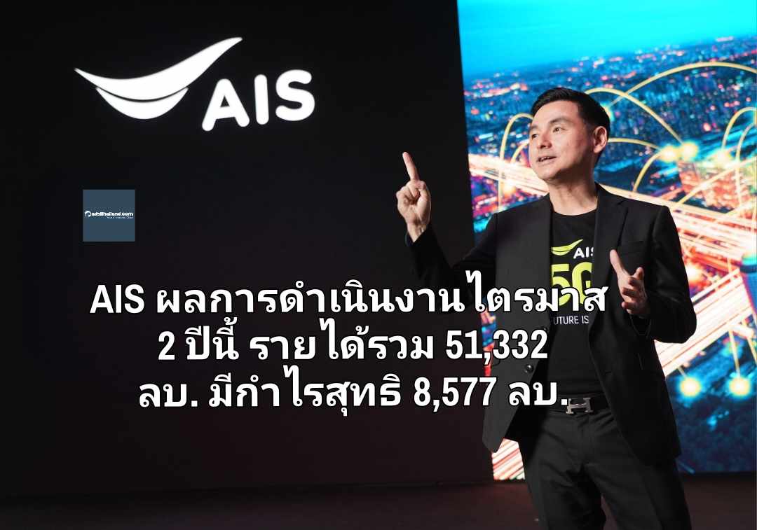 AIS รายงานผลการดำเนินงานไตรมาส 2 ปีนี้ รายได้รวม 51,332 ลบ. มีกำไรสุทธิ 8,577 ลบ.