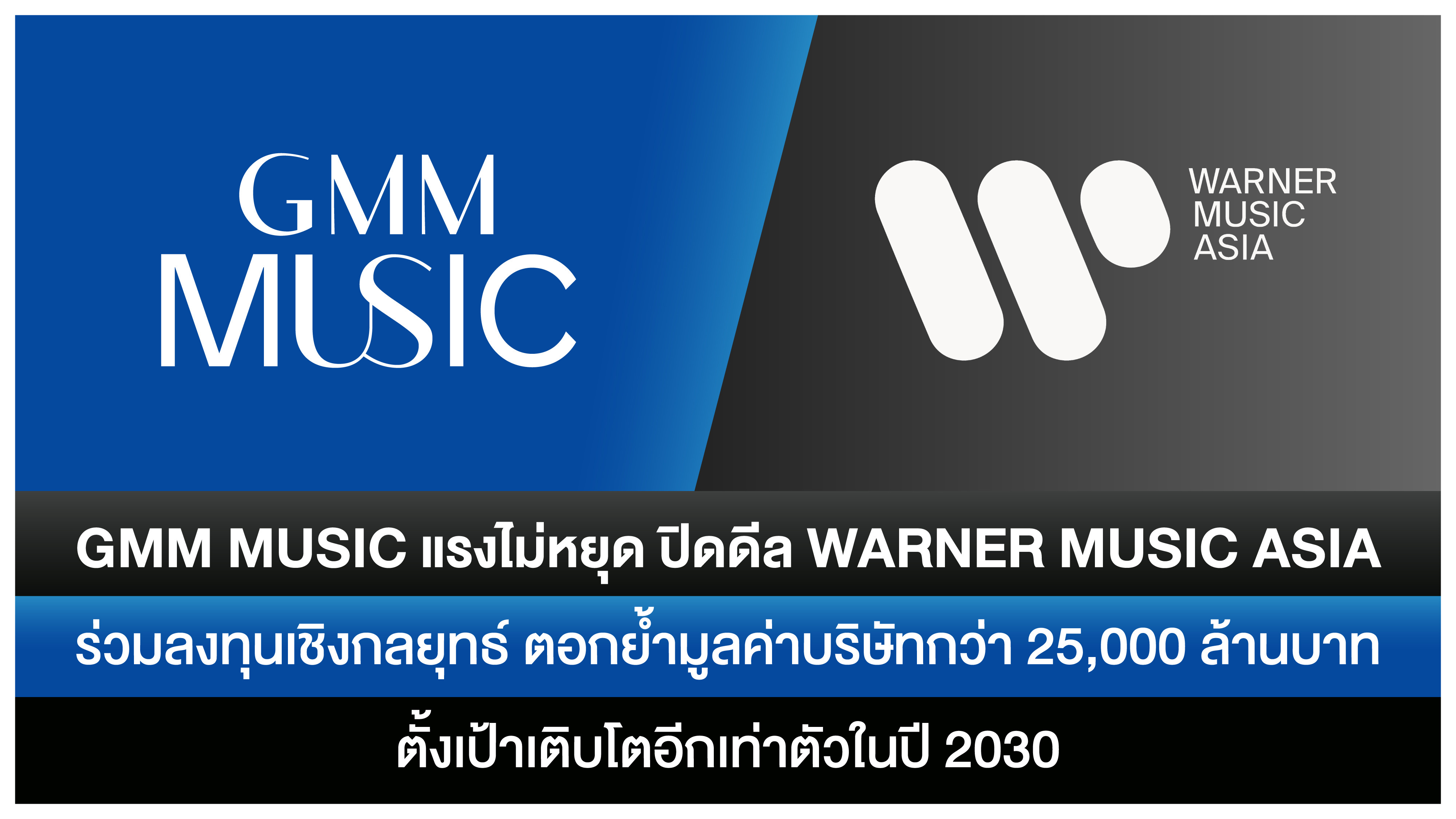 GMM Music แรงไม่หยุด ปิดดีล Warner Music Asia ร่วมลงทุนเชิงกลยุทธ์ ตั้งเป้าเติบโตอีกเท่าตัวในปี 2030