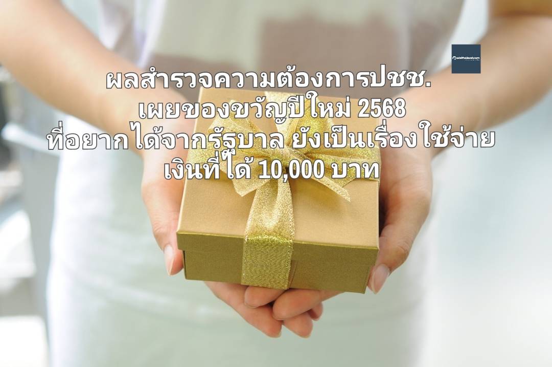 ผลสำรวจความต้องการ ปชช. เผยของขวัญปีใหม่ 2568 ที่อยากได้จากรัฐบาล ยังเป็นเรื่องใช้จ่ายเงินที่ได้ 10,000 บาท