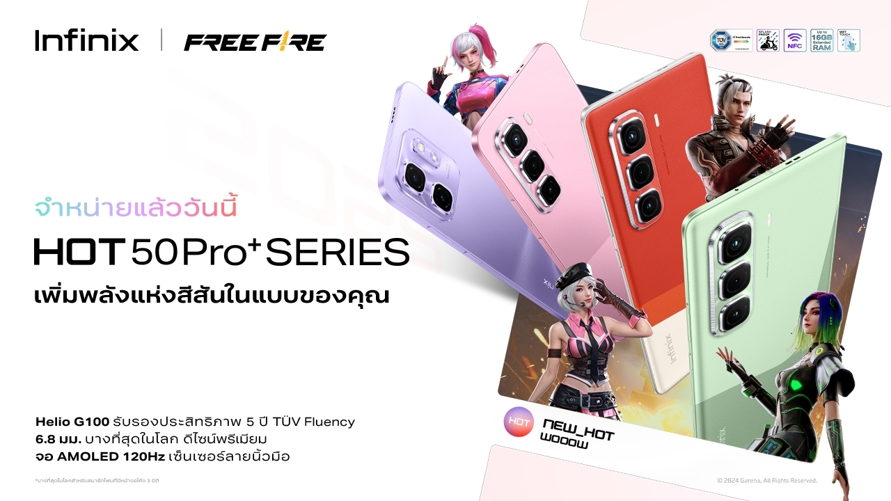 อินฟินิกซ์เปิดตัวสมาร์ทโฟนกลุ่ม HOT 50 Pro+ Series 3 สีสันใหม่ เติมเต็มความสดใส ต้อนรับเทศกาลแห่งความสุข