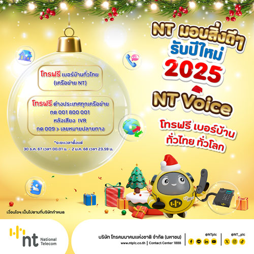 NT มอบสิ่งดีๆ รับปีใหม่ 2025 เปิดโทรฟรีทั่วไทย ทั่วโลก